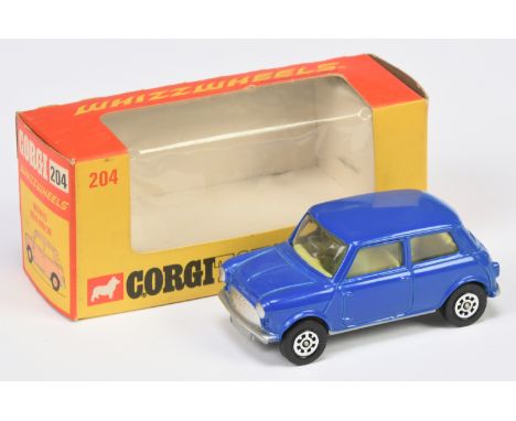 Corgi Toys 204 Morris Mini Minor - Blue Body, pale lemon interior, silver base and trim, Whizzwheels - Excellent Plus in a Go