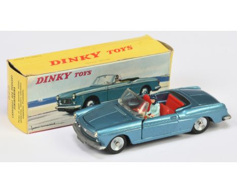 French Dinky Toys 528 Peugoet 404 Cabriolet - Blue body, red interior with figure, black tonneau, concave hubs - Excellent (c