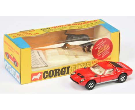 Corgi Toys 342 Lamborgini Miura P400 GT - Red Body, black engine cover, Whizzwheels - Excellent overall (some slight corrosio