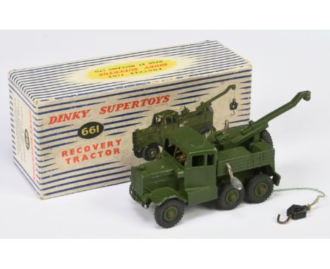 Dinky Toys Military 661 Scammell Recovery Tractor - Green including supertoy hubs - Fair including blue and white striped lif