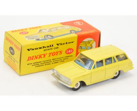 Dinky Toys 141 Vauxhall Estate Car - Yellow body, blue interior, silver trim and spun hubs - Good to Good Plus in a Good Plus