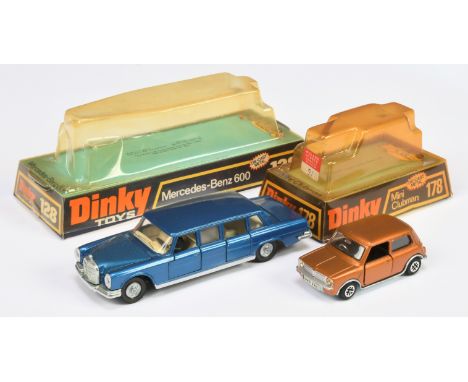 Dinky Toys A Pair - (1) 128 Mercedes 600 Pullman - Blue body, ivory interior, silver trim and cast spun hubs, (2) 178 Mini Cl