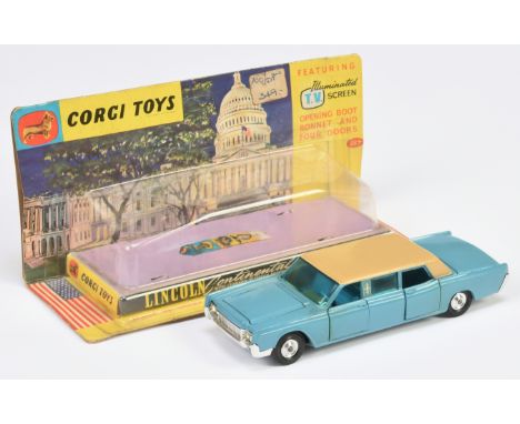 Corgi Toys 262 Lincoln Executive Limousine - Blue body, light tan roof, chrome trim and spun hubs - Excellent in a&nbsp; Good