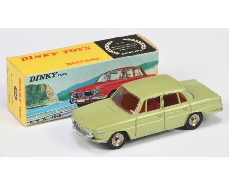 French Dinky Toys 534 BMW 1500 - Pale green body, red interior, solver trim concave hubs - Good to Good Plus in a Good plus d