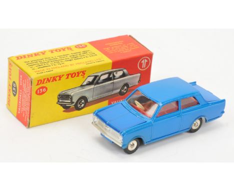 Dinky Toys 136 Vauxhall Viva - blue body, red interior, silver trim and spun hubs - Excellent plus in a Excellent yellow and 