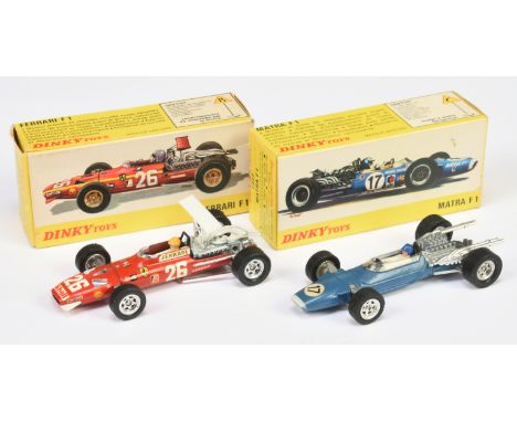 French Dinky Toys A Pair Of Racing Cars - (1) 1417 Matra - Blue, white&nbsp; and racing No.17 (2) 1422 Ferrari - Red, white a