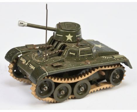 Gama Tinplate Tank With clockwork Motor - Green body and rollers with white rubber tracks - (approx 15cm Long) - Fair See-Pho