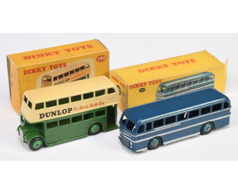 Dinky Toys&nbsp; A Pair Of Buses - (1) 282 Duple Roadmaster - Blue body with silver trim, mid-blue rigid hubs, (2) 290 Double