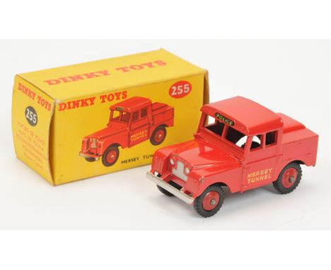 Dinky Toys 255 Land Rover "Mersey Tunnel Police" - Red including rigid hubs, silver trim and with tow hook - Good Plus includ