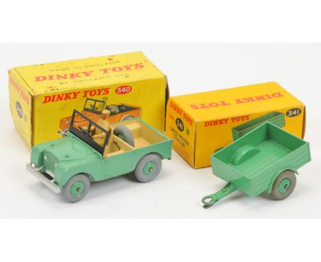 Dinky Toys 340 Land Rover - Green including rigid hubs,&nbsp; with tow hook and 241 Matching trailer - conditions are Good to