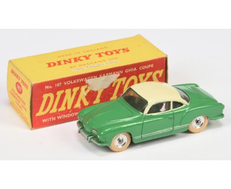 Dinky Toys 187 Volkswagen Karmann Ghia - Green, cream roof, silver trim, chrome spun hubs - Good Plus lovely bright example i