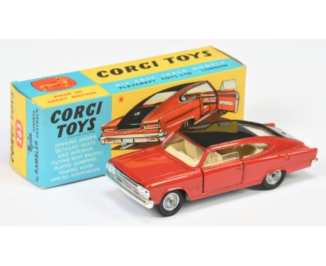 Corgi Toys 263 Marlin Rambler Fastback - Red body with black roof and bonnet, off white interior, chrome trim, cast hubs and 