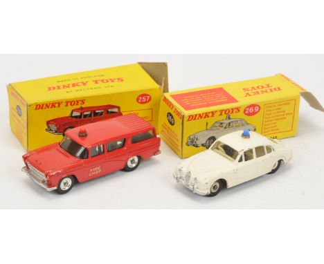 Dinky Toys A Pair - (1) 257 Nash Rambler "Fire Chief" - Red body and roof light, silver trim and spun hubs, (2) 269 Jaguar "P