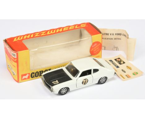 Corgi Toys 303 Ford Capri "Roger Clark" - White body, black bonnet and interior,, Whizzwheels and racing No.73&nbsp; - Good P