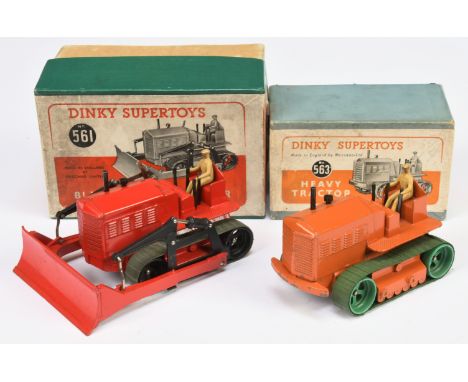 Dinky Toys A Pair - (1) 561 Blaw Knox Bulldozer - Red including blade, black rollers with rubber tracks and (2) 563 Heavy Tra