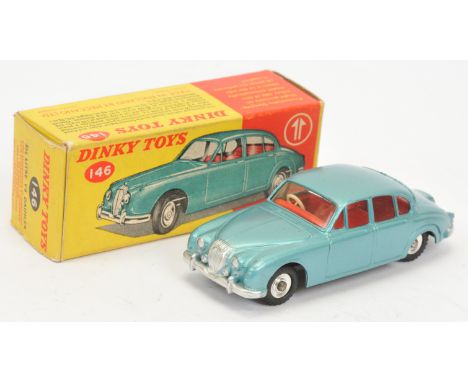 Dinky Toys 146 Daimler V8 Saloon - Metallic Aqua, red interior, silver trim and spun hubs - Excellent (couple of minor chips)