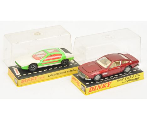 Dinky Toys A pair - (1) 189 Lamborghini Marzal - White, florescent green, cast hubs and (2) 190 Monteverdi 375L - maroon, cre