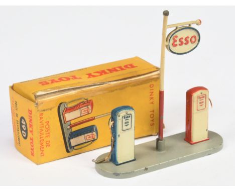 French Dinky 49D Petrol Pump Set "Esso" - Red, white, blue Pumps and sigh with grey base - Good including (grubby) yellow and