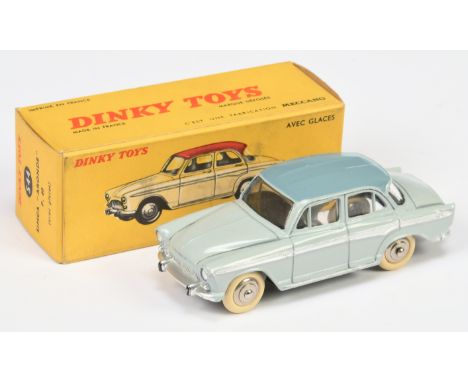 French Dinky Toys 544 Simca Aronde - Pale grey body with greyish-blue roof, silver trim, chrome convex hubs with white tyres 