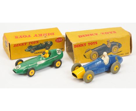 Dinky Toys A Pair Of Racing Cars - (1) 234 (23H) Ferrari - Blue with yellow nose, racing No.5 and rigid hubs with grey tyres,