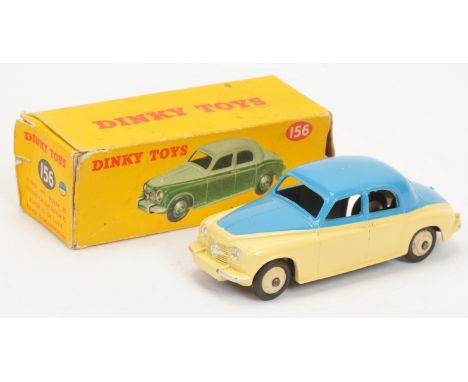 Dinky Toys 156 Rover 75 Saloon - Two-Tone Mid-blue, cream, silver trim and with light beige rigid hubs - Good Plus in a Fair 