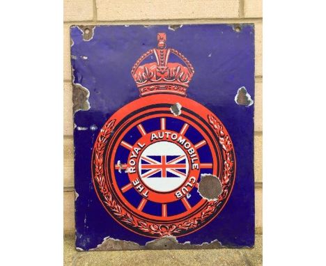 A rare and early Royal Automobile Club hanging double sided enamel sign, 20 x 25".