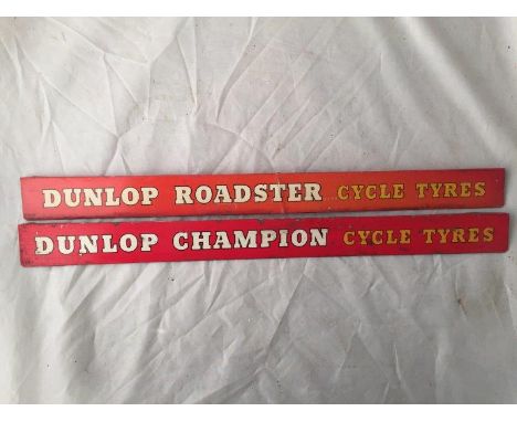 Yesterday's World Museum Bicycle Repair Shop - a pair of Dunlop Cycle Tyres shelf strips - Roadster and Champion. 