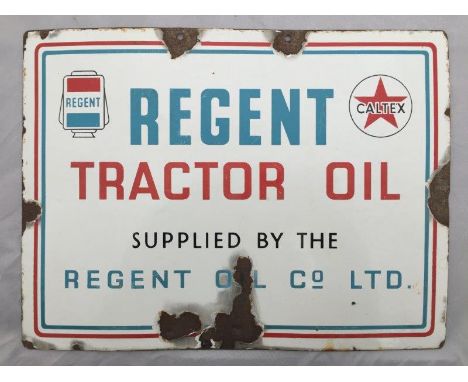 A Regent Tractor Oil rectangular enamel sign, 12 x 9".