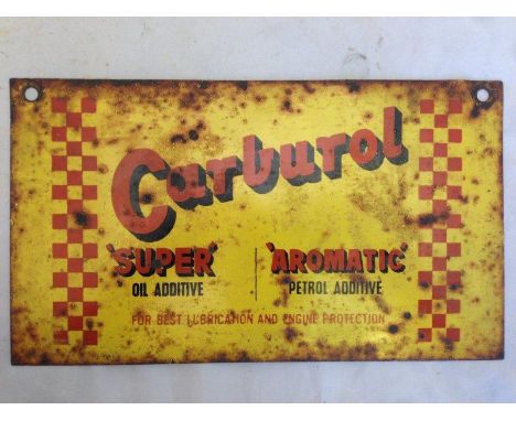 An early painted printed metal Carburol Garage double sided enamel sign, 12 x 7".