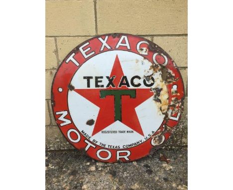 A Texaco Motor Oils circular enamel sign, 26" diameter.