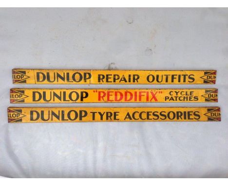 A set of three Dunlop shelf strips for repair outfits/Reddifix cycle patches/tyre accessories.