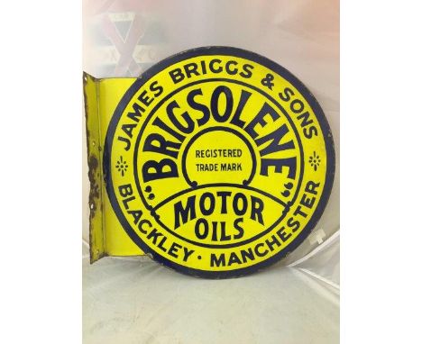 A good and rare Brigsolene Motor Oils circular double sided enamel sign with hanging flange, in excellent condition, 18 1/4 x