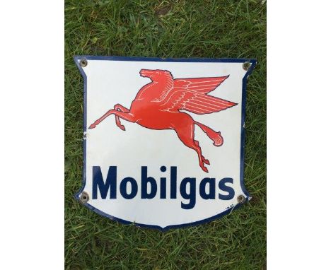 A Mobilgas pictorial Pegasus enamel sign, dated 1947, 12 x 12".