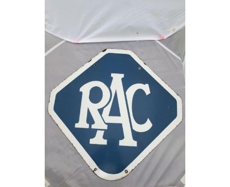 An RAC lozenge shaped double sided hanging enamel sign in good condition, 22 x 21 1/2".