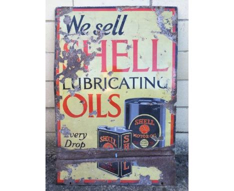 A rare Shell Lubricating Oils pictorial enamel sign, in poor condition with fold, 24 x 35"