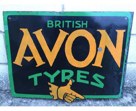 An Avon Tyres double sided enamel sign with new hanging flange, an early sign with pointing finger motif, 22 x 17"