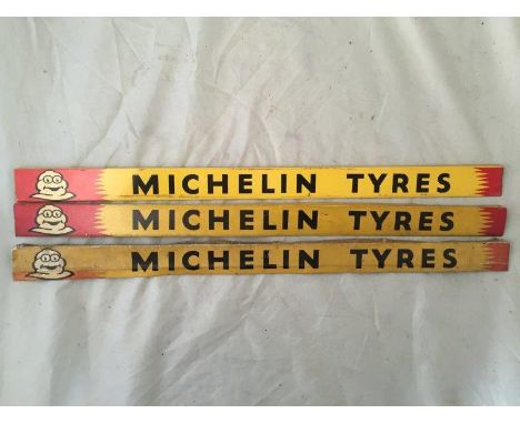 Yesterday's World Museum Bicycle Repair Shop - three Michelin Tyres shelf strips, two in good condition. 