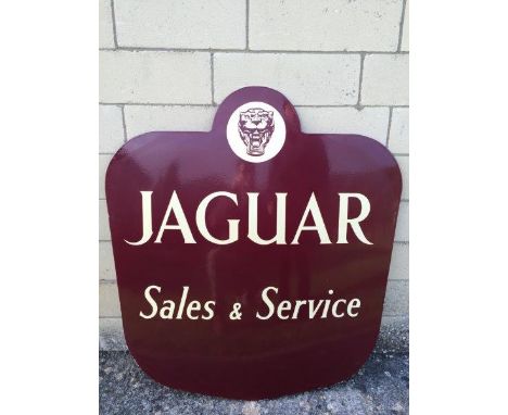 A good and rare Jaguar Sales and Service shaped enamel sign in very near mint condition, 38 1/4 x 40 3/4"