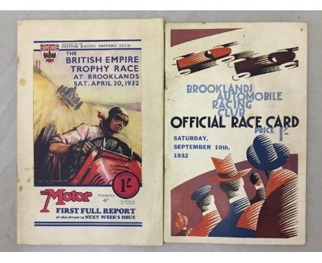 The British Empire Trophy Race at Brooklands programme, Saturday April 30th 1932 and a Brooklands Automobile Racing Club offi