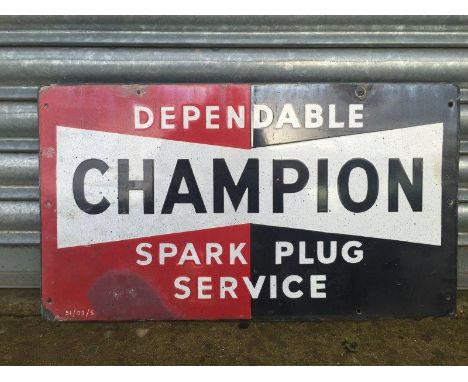 A Champion Dependable Spark Plugs Service rectangular enamel sign, dated 1951 with some retouching, 23 x 13".