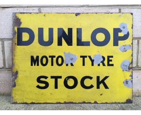 A Dunlop Motor Tyre Stock double sided enamel sign, missing hanging flange, 24 x 18".