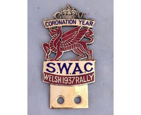 A South Wales Automobile Club Welsh 1937 Rally Coronation Year part enamel badge.