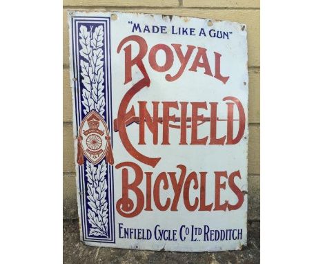 An early Royal Enfield Bicycles rectangular enamel sign 'Made like a gun', with minor amateur retouching to the edge and a sm
