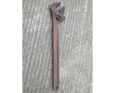 A very large heavy duty adjustable spanner stamped AB Bahco Stockholm, 13 1/4" long. 
