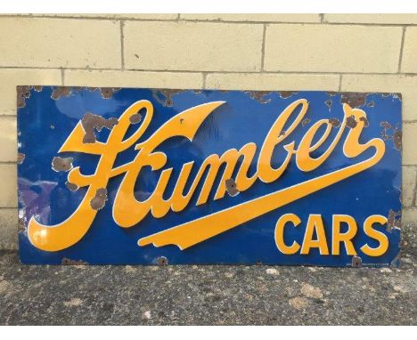 A Humber Cars rectangular enamel sign by Wildman and Meguyer Limited Birmingham, a rare sign, 50 x 23".