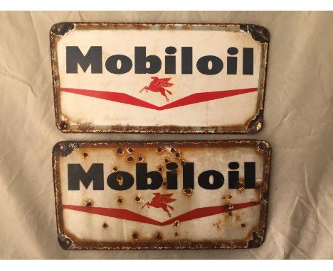 A pair of Mobiloil enamel signs of small size, 10 x 5"