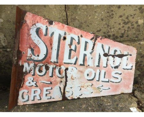 A Sternol Motor Oils double sided pennant enamel sign.