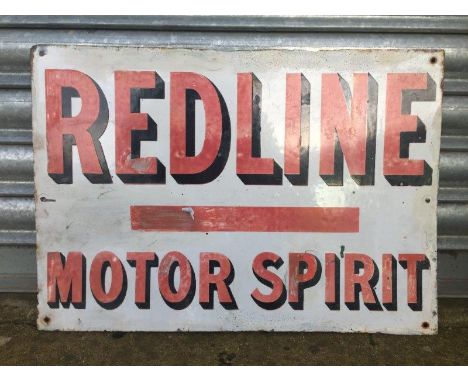 A Redline Motor Spirit rectangular double sided enamel sign lacking hanging flange with retouching and restorations, 20 x 14"