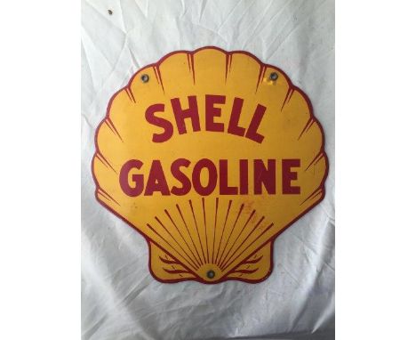 A small Shell Gasoline shaped enamel sign, probably 1970s, 12 x 12"