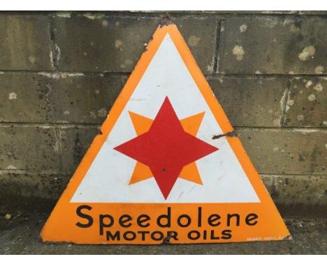 A Speedolene triangular enamel sign.